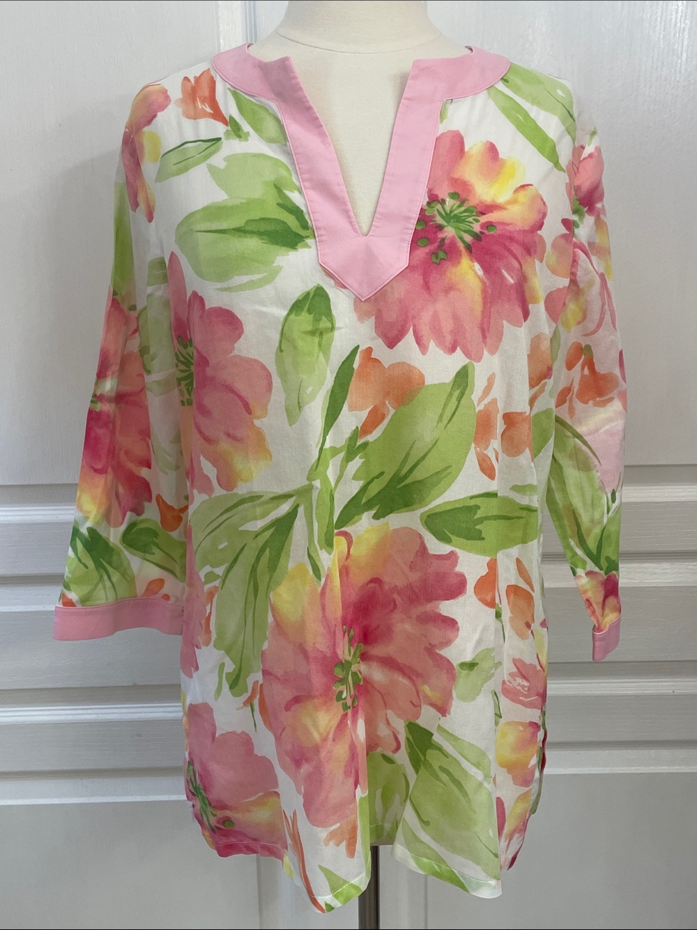 Jones New York Floral Tunic with Pink Trim